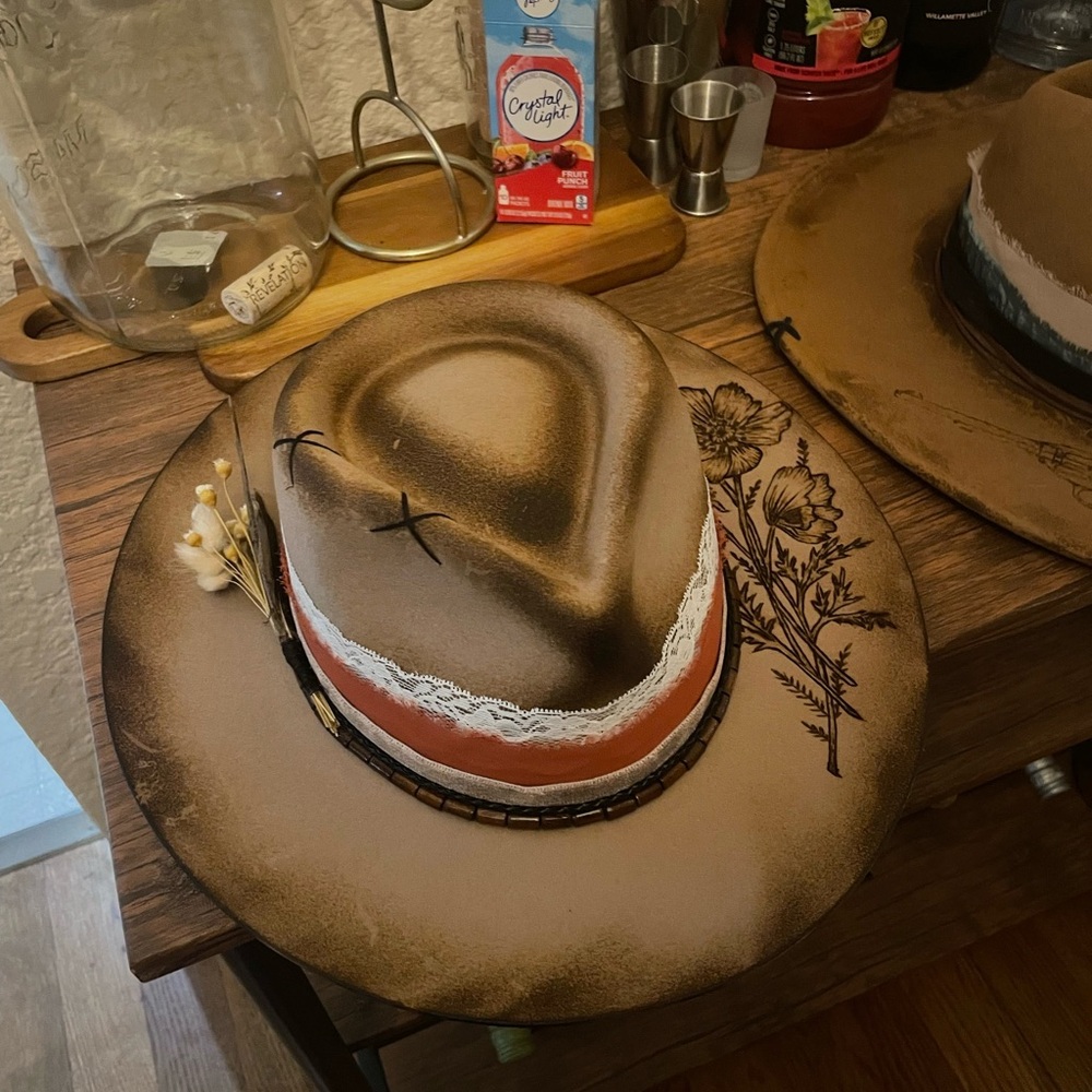 Rustic Revival Custom Brown Floral Western Hat - Picture 4 of 7